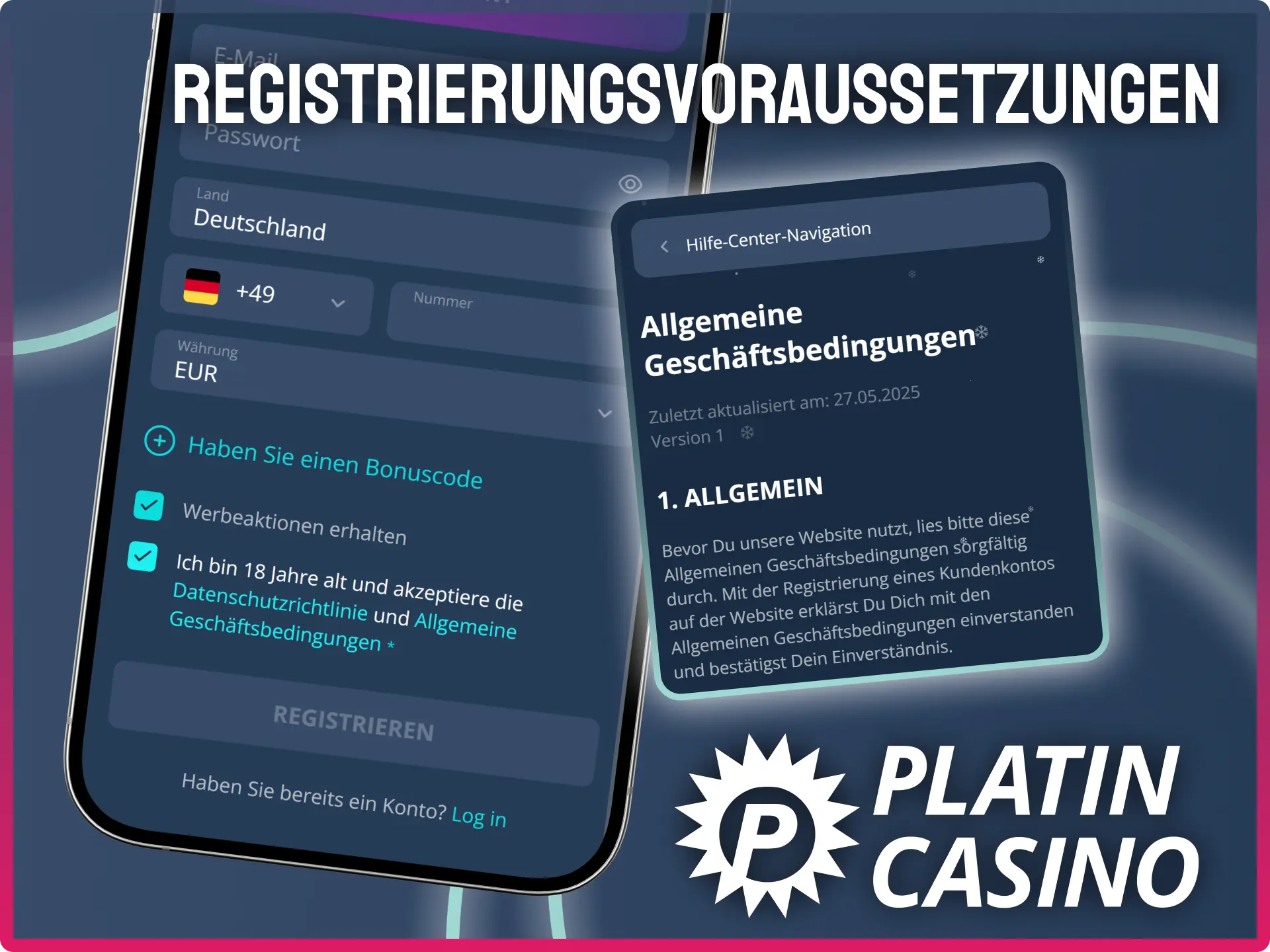Überprüfe die wichtigen Registrierungsvoraussetzungen für dein neues Konto bei Platin Casino.