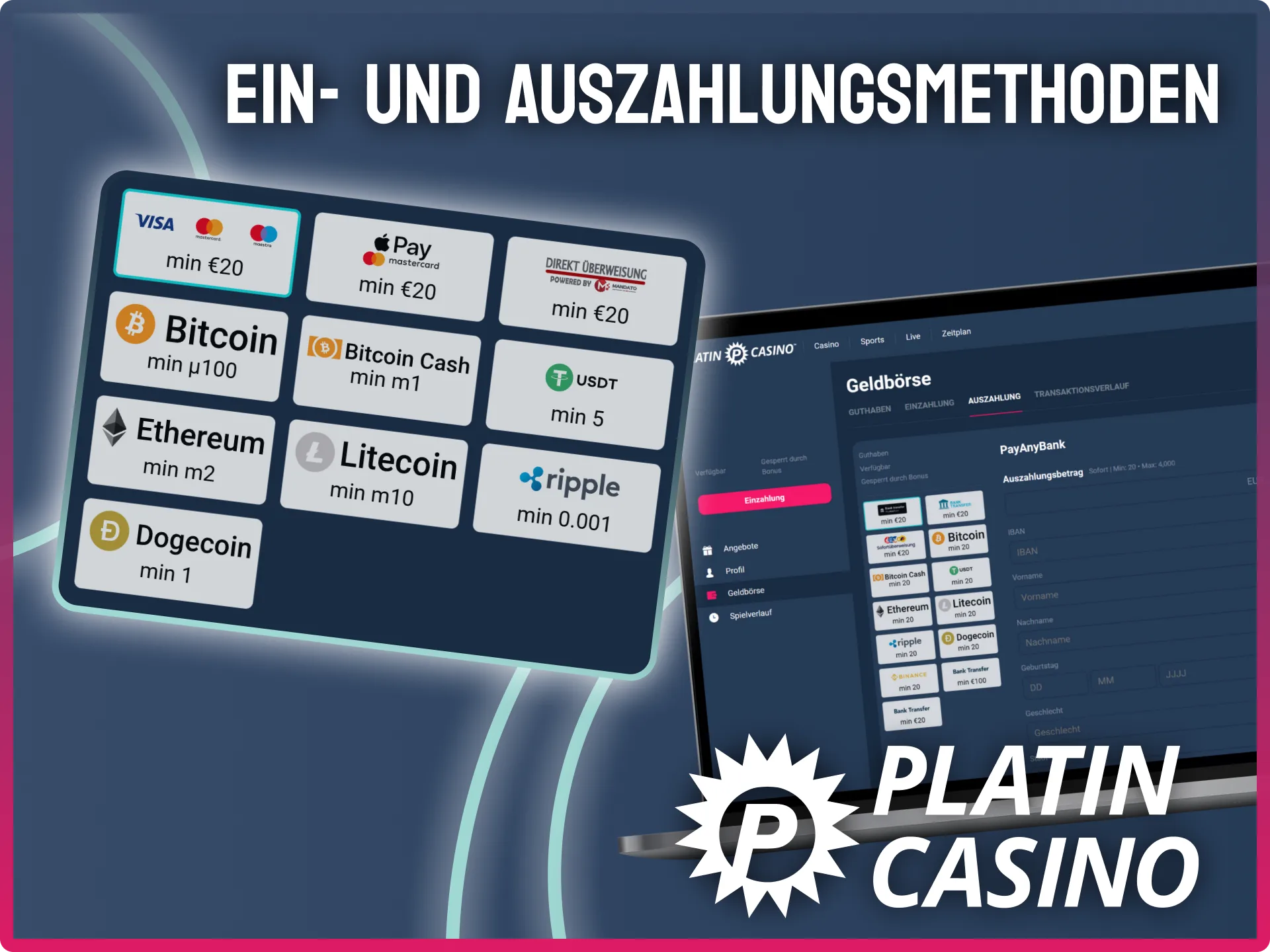 Wähle aus sicheren Ein- und Auszahlungsmethoden für dein Spiel im Platin Casino.