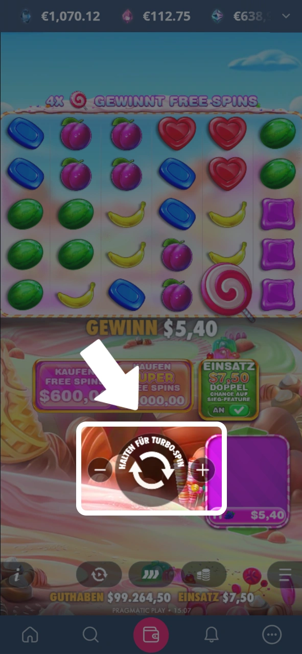 Drücke den Startknopf und lass die Walzen im Platin Casino drehen.