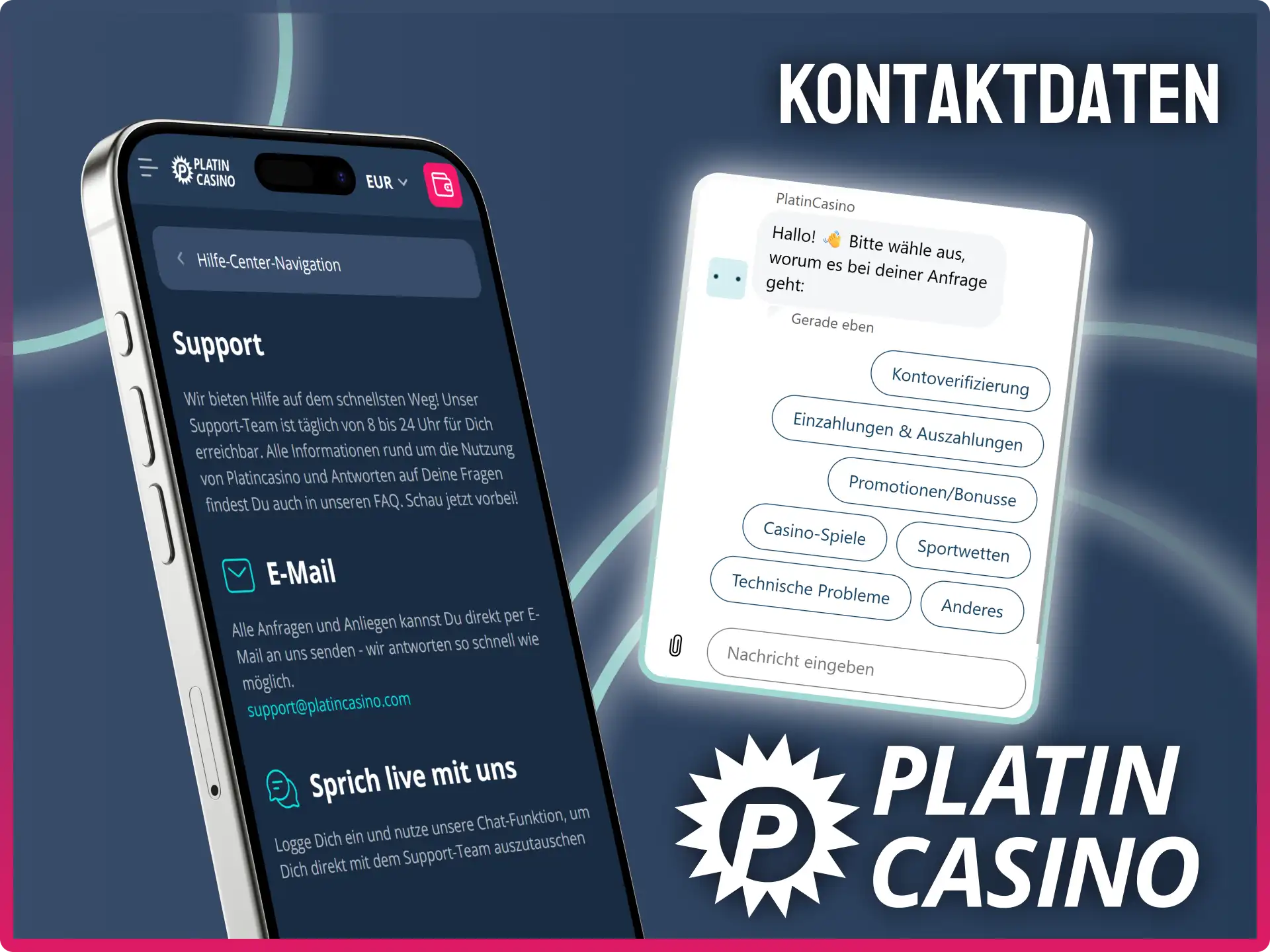 Finde alle wichtigen Kontaktdaten für den schnellen Support bei Platin Casino.