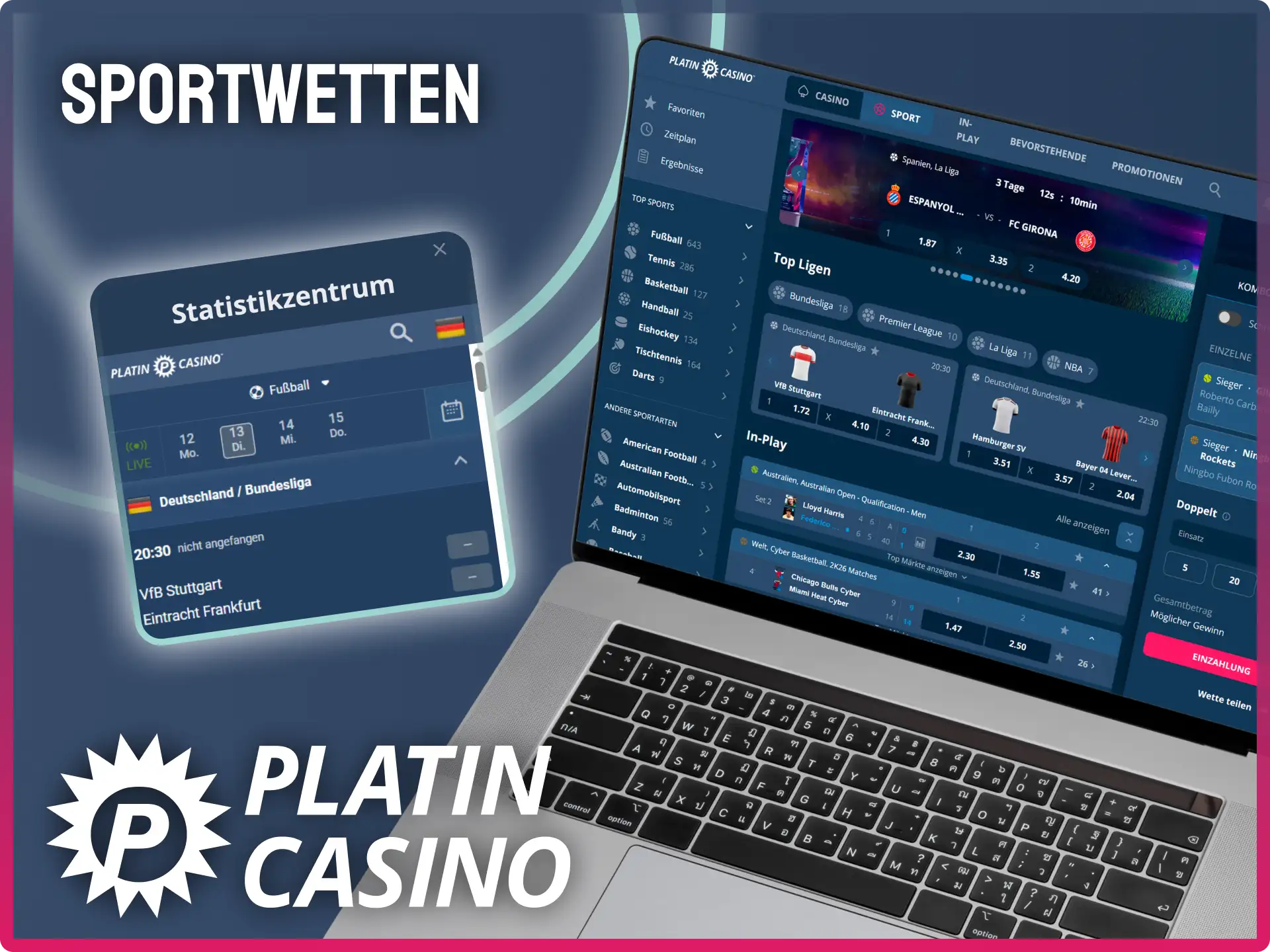 Platziere deine Wetten auf Top-Ligen im umfangreichen Sportwetten-Bereich von Platin Casino.