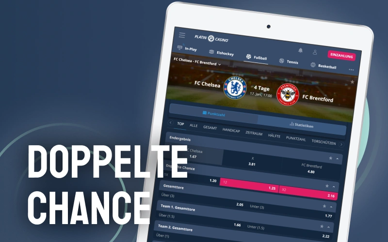 Minimiere dein Risiko und nutze die Doppelte Chance für deine Sportwetten im Platin Casino.