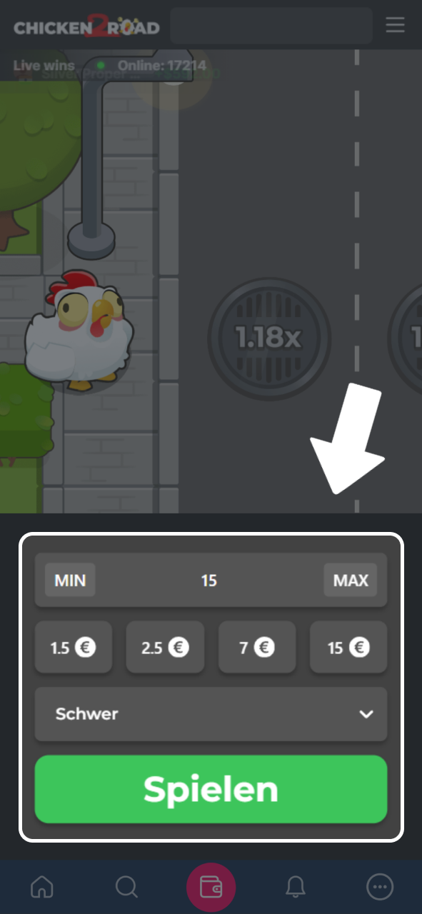 Setze deinen Betrag und drücke auf den grünen Spielen-Button über die offizielle Platin Casino Website.