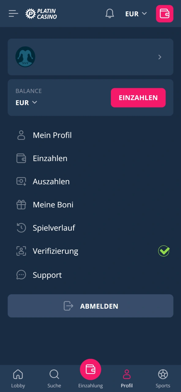 Ein grüner Haken zeigt an, dass dein Platin Casino Konto erfolgreich verifiziert ist.