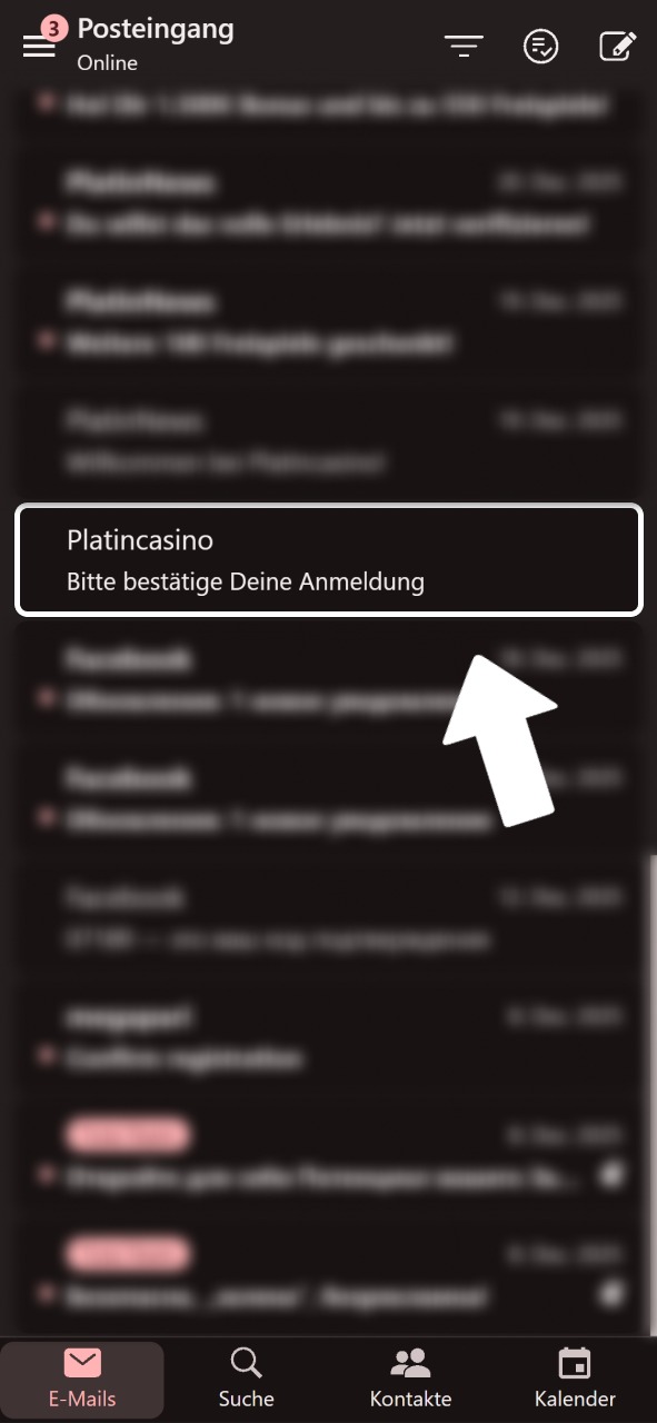 Öffne die Bestätigungs-E-Mail und aktiviere dein Platin Casino Konto.