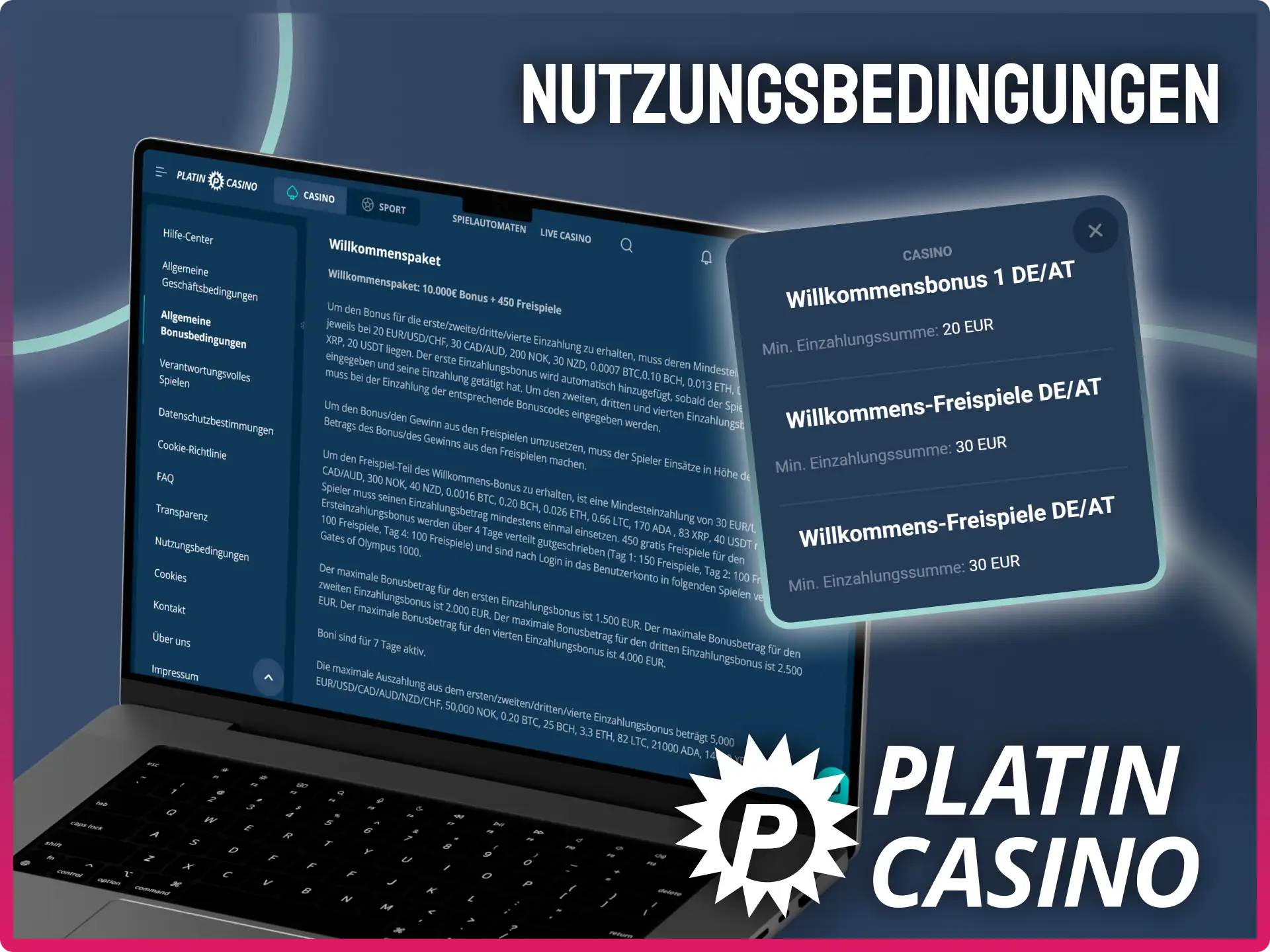 Informiere dich über die detaillierten Nutzungsbedingungen für Boni bei Platin Casino.