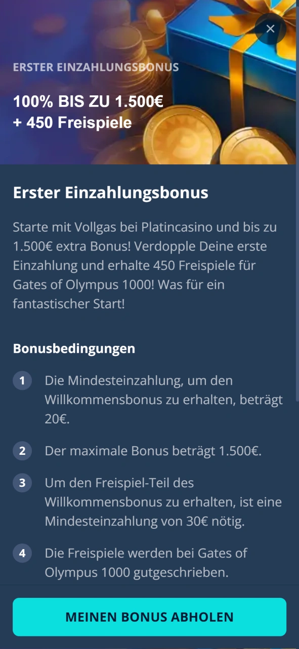 Lies dir die geltenden Bonusbedingungen vor der Aktivierung im Platin Casino durch.
