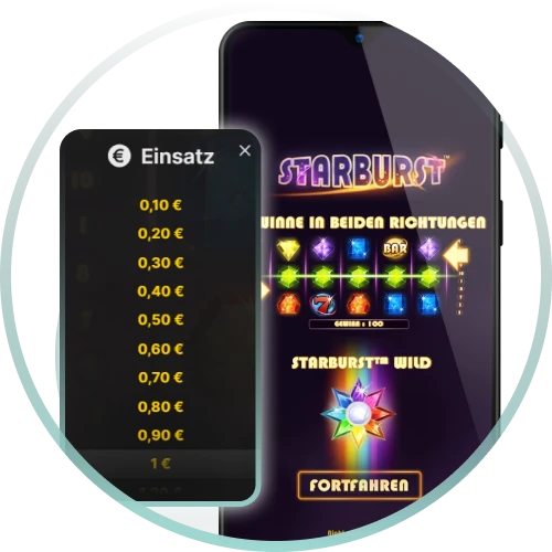Genießen Sie flexible Einsätze bei Starburst im Platin Casino.