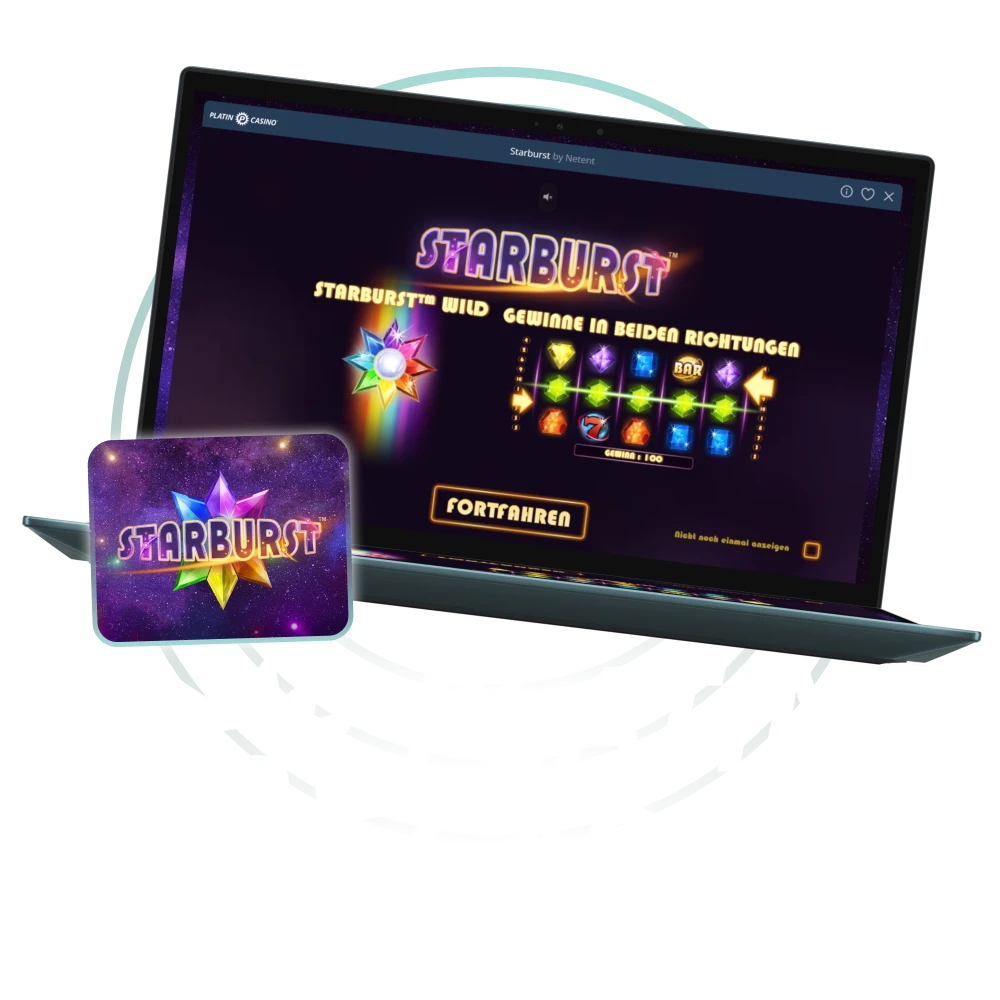 Spielen Sie Starburst im Platin Casino und gewinnen Sie groß.