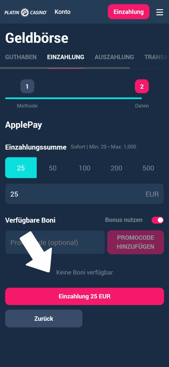 Zahlen Sie mit Ihrer bevorzugten Methode bei Platin Casino ein, um Starburst zu spielen.