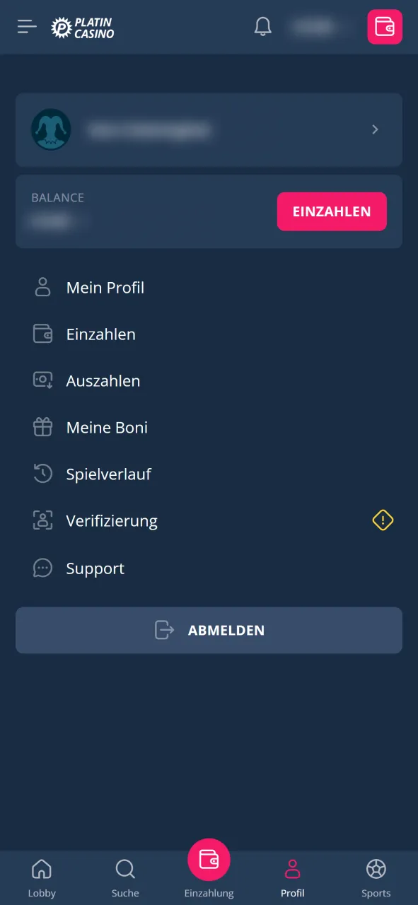 Öffne Profilbereich bei Platincasino und verwalte deine Daten einfach.